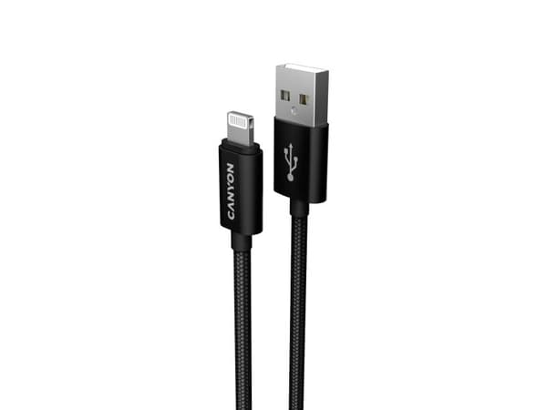 Canyon MFI-3, 0,96 m, Lightning, USB A, Hanstik, Hanstik, Sort