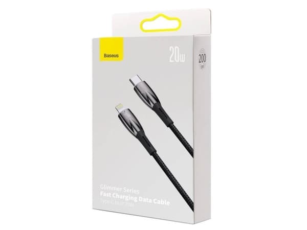 Baseus Glimmer, 2 m, Lightning, USB C, Hankjønn, Hankjønn, Svart