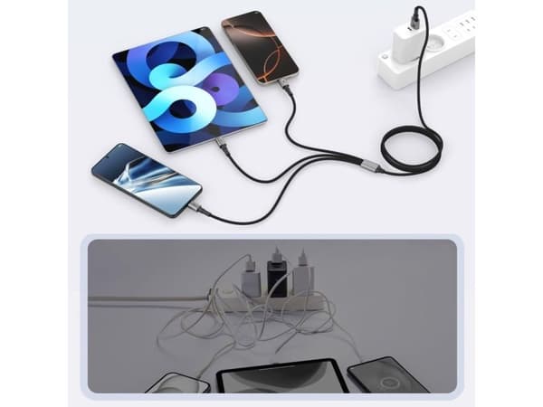 USB-kabel Tech-Protect USB-A til USB-C + microUSB + Lightning 1,2 m grå (5906302330294)