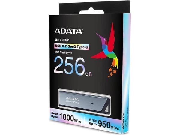 ADATA UE800 - USB flash-enhet - 256 GB - USB-C 3.2 Gen 2 - silver