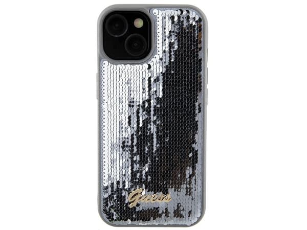 Guess Sequin Script metallskal till iPhone 15 - silver