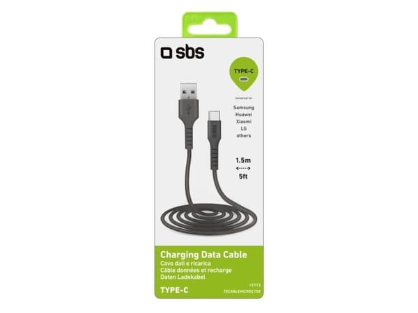 SBS TECABLEMICROC15K USB-A - USB-C Cable 1.5m - Black