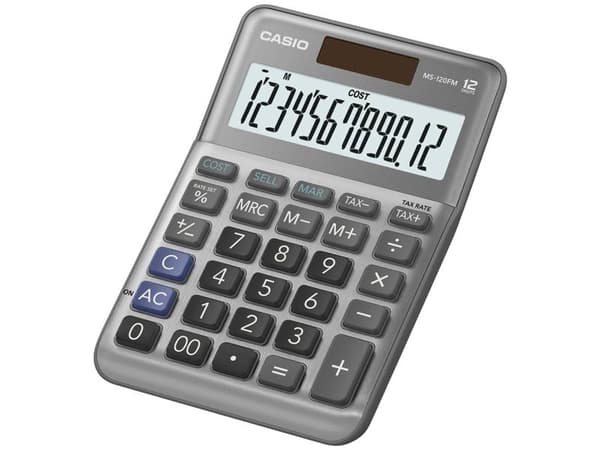 Casio MS-120FM - Skrivebordskalkulator - 12 sifre - batteri, solcellepanel - metallgrå