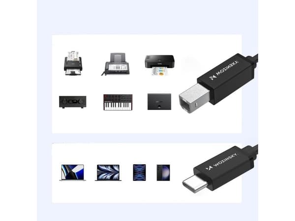Wozinsky WKDDY2S USB-B - USB-C 2m kaapeli - musta