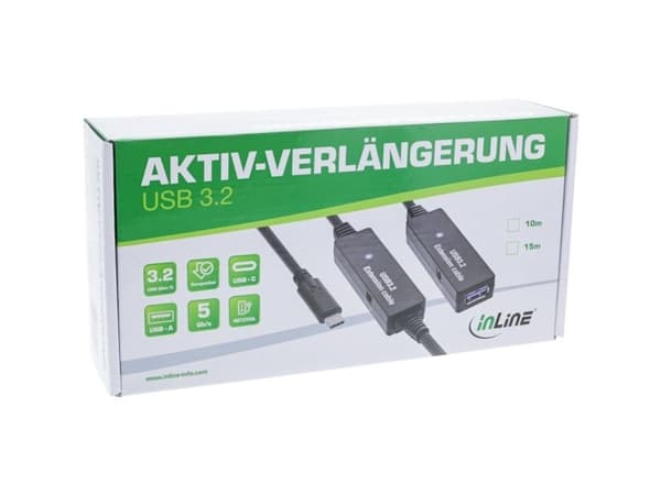 InLine 35656D, 15 m, USB C, USB A, USB 3.2 Gen 1 (3.1 Gen 1), 5 Gbit/s, Svart