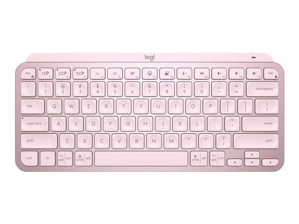 Logitech MX Keys Mini, Mini, RF Wireless + Bluetooth, Näppäimen saksikytkin, QWERTY, Vaaleanpunainen