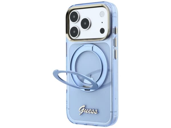 Guess IML Ring Stand 360 Script Metal Logo MagSafe Case for iPhone 17 Pro Max / 18 Pro Max - Light Blue