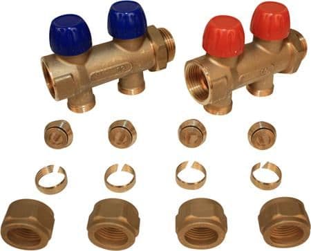 Wavin Tigris Fordelerrørssæt 1" 2vejs Inkl. 20x2,0 mm Pex koblingssæt