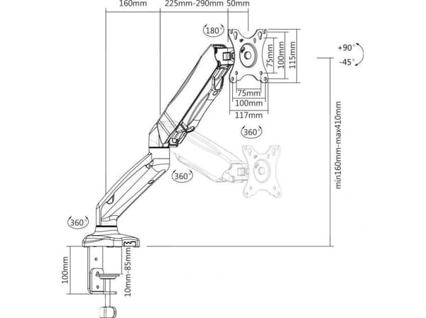 Cabletech skrivbordsfäste för skärm 13" - 27" (UCH0208-1)