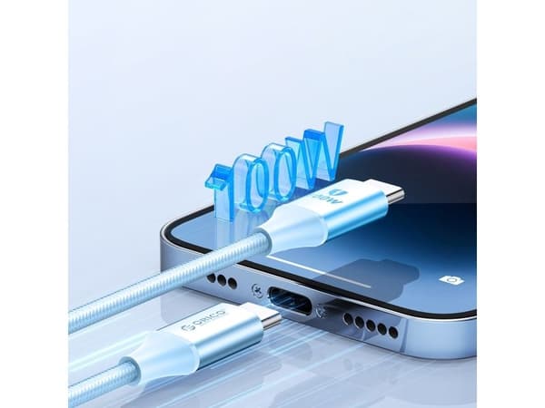USB-C - USB-C 1m 5A 100W kaapeli - sininen