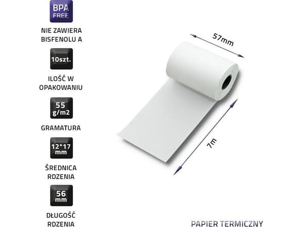 Qoltec - Hvit - Roll (5.7 cm x 7 m) 10 rull(er) termomottakspapir