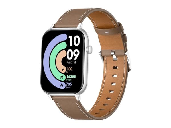 COLMI C28 smartwatch – silver + brun läderrem