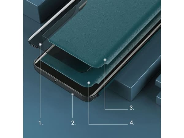 Eco Leather view case elegant boktype-etuiet med stativ til iPhone 13 Pro Max blå