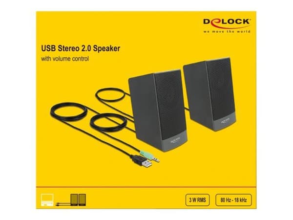 Delock - Kaiuttimet - PC:lle - 3 Watt (Yhteensä) - musta