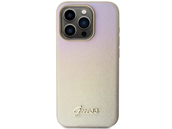 Guess Saffiano Iridescent Script fodral för iPhone 14 Pro - guld