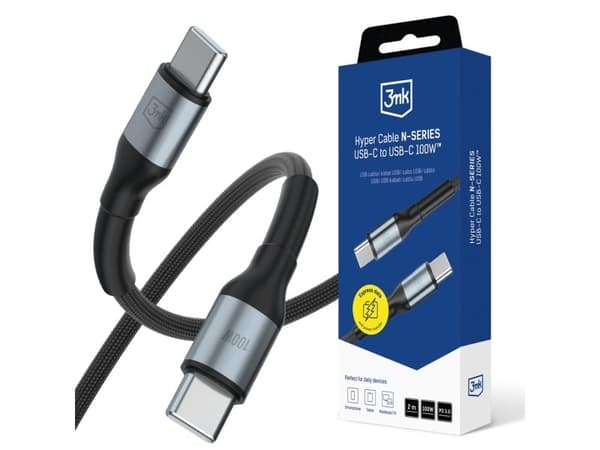 3MK USB-C - USB-C 2 m USB-kaapeli Musta (5903108680196)