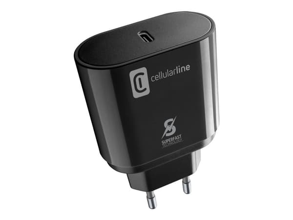 Cellularline - Strömadapter - 25 Watt - AFC, SFC, PD (USB-C) - på kabel: USB-C - svart
