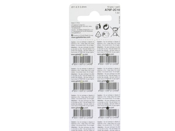 GP knapcelle 1,5V, LR44/A76, 10-pak