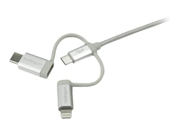 StarTech.com 1 m USB-multiladdningskabel - USB till Micro-USB eller USB-C eller Lightning för iPhone/ iPad/iPod/Android - Apple MFi-certifierad - 3...