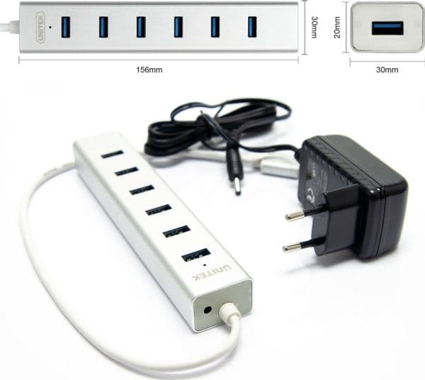Unitek Y-3090 - Hub - 7 x SuperSpeed USB 3.0 - stasjonær