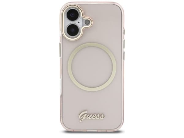 Guess IML Script Metal MagSafe-etu iPhone 17 - rosa