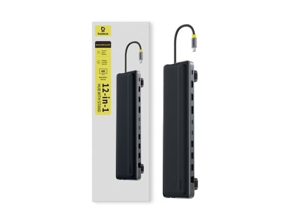 Baseus HUB 12-in-1 dockningsstation: USB-C, HDMI, DisplayPort, USB-A, SD/Micro SD, RJ45, PD, grå