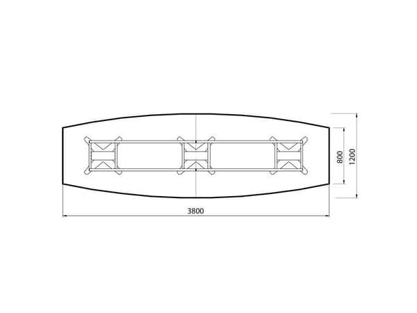 Konferencebord DNA, Lysgrå 3800x1200 mm bådformet, Sort understel