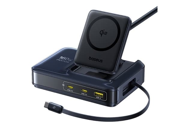 Baseus E0121700, Innendørs, USB, AC, Trådløs lading, Svart, Blå