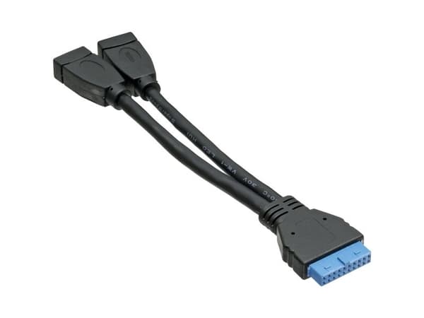 InLine 33445I, 0,15 m, 2x USB A, 19 pin, Musta