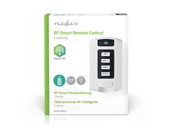 Nedis RFRC220WT, Universal, RF Trådlös, Tryckknappar, Svart, Vit