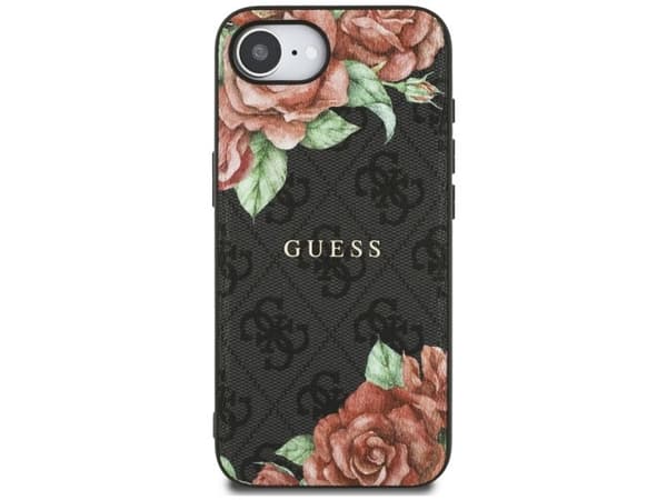 Guess 4G Flowers Print MagSafe-deksel til iPhone 16e – svart