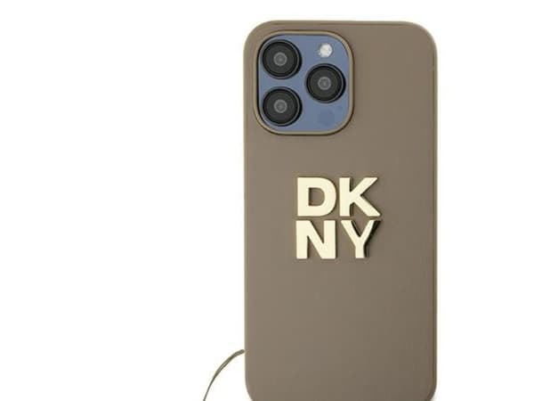 DKNY Wrist Strap Stock Logo case for iPhone 15 Pro Max - beige