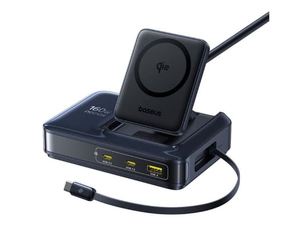 Baseus E0121700, Innendørs, USB, AC, Trådløs lading, Svart, Blå