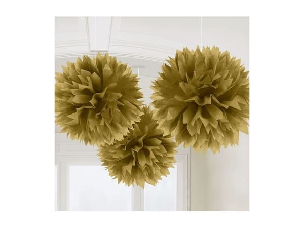 Papir pomponer guld, 3 stk