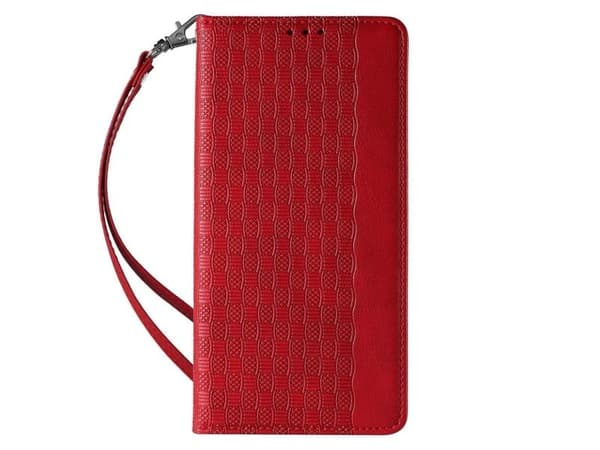 Magnet Strap Case iPhone 14 Pro flip cover wallet mini lanyard stand red