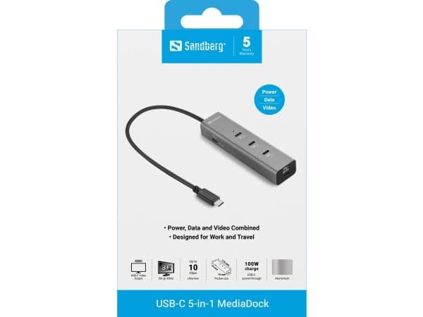 SANDBERG USB-C 5-in-1 -mediatelakka