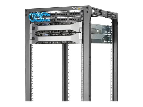Startech 18U 19" Open Frame Server Rack, 4 Post Adjustable Depth 22-40" Mobile, Free Standing Rolling Network/Computer Equipment Data Rack, Dell Po...