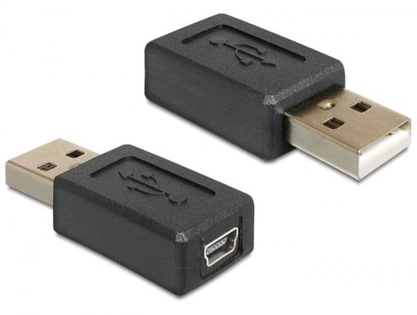 DeLOCK Gender Changer, mini USB-B 5-pin, USB-A, Musta