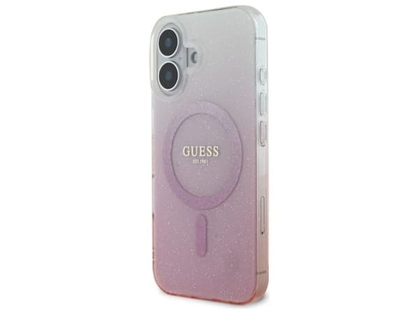 Guess IML glitter gradient MagSafe-deksel til iPhone 16 - rosa