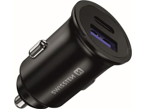 Swissten bil­laddare 36W, 2-port USB-C, USB-A
