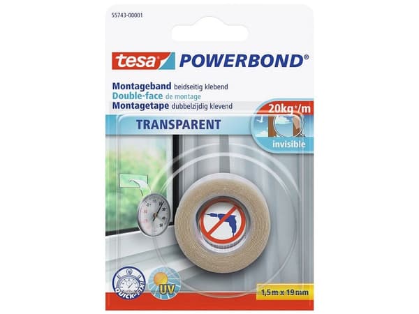 Tesa Powerbond - Monteringsbindemedel - 19 mm x 1.5 m - transparent