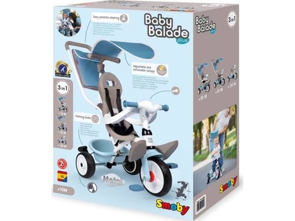 Smoby Balade Plus, 1 år, 3 hjul, Sort, Blå, Grå, Hvit