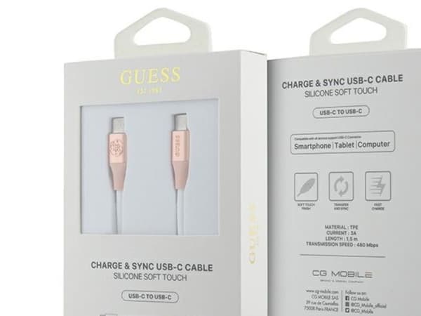 Guess Ebossed Logo USB-C til USB-C-kabel 1,5 m hurtiglading - rosa