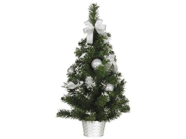 Juletræ med sne og sølvpynt, 60 cm