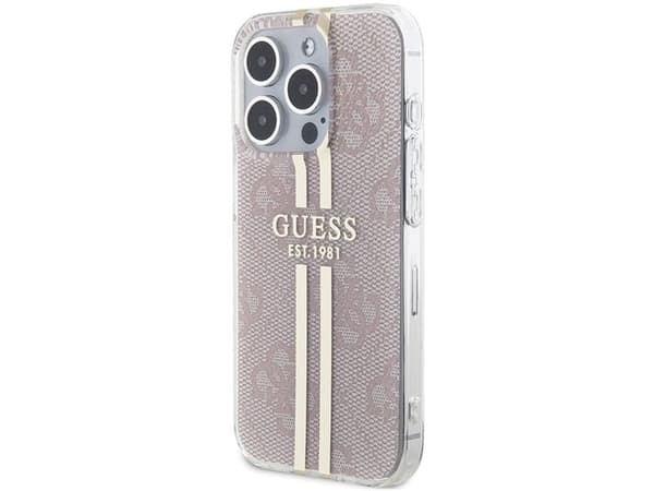 Guess IML 4G Gold Stripe-deksel til iPhone 14 Pro Max - rosa