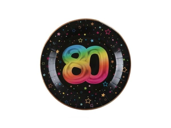 Svart og regnbue pappfat, 80 år