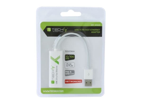 Techly IDATA ADAP-USB2TY2, Langallinen, USB, Ethernet, 100 Mbit/s, Valkoinen