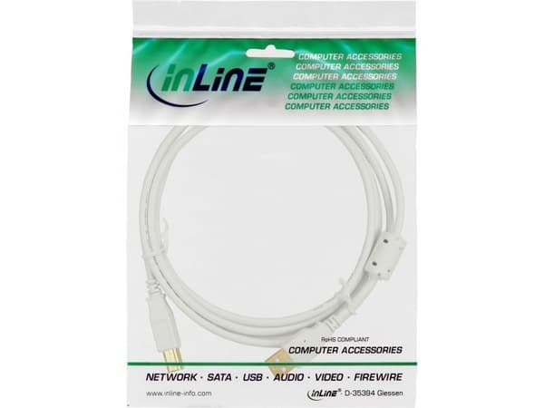 InLine 34555W, 5 m, USB A, USB B, hane/hona, vit