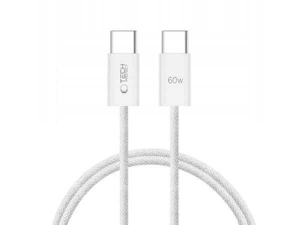 Tech-Protect UltraBoost Classic USB-C / USB-C PD-kabel 60W 3A 1m - vit