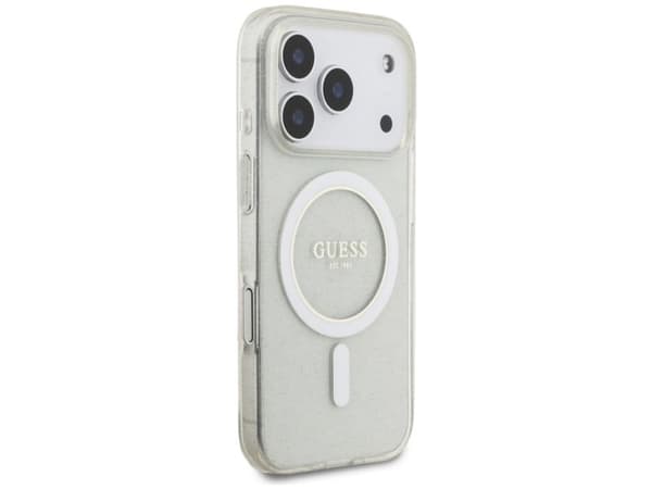 Guess IML Glitter Pearl Strap MagSafe-etui til iPhone 17 Pro - transparent